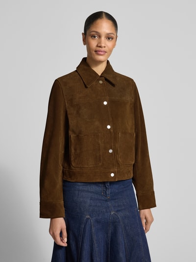 Jake*s Casual Lederjacke mit Druckknöpfen Dunkelbraun 4