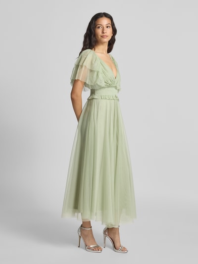 LACE & BEADS Knielange cocktailjurk met V-hals Lichtgroen - 1