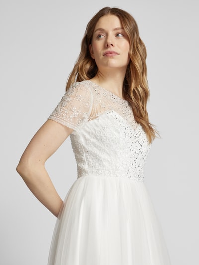 Unique Abendkleid mit Strasssteinbesatz Offwhite 3