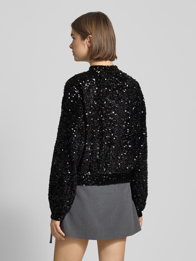 Pieces Bluzon o kroju regular fit z cekinowym obszyciem model ‘KAM’ Czarny 5