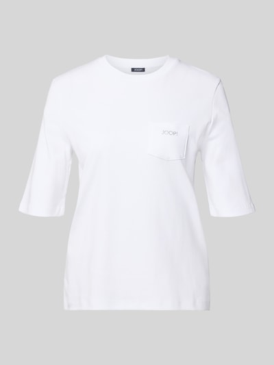 Produktfoto, Regular Fit T-Shirt mit Brusttasche Modell 'Tonja' von JOOP!, weiß, reine Baumwolle, halbarm, Logo und Strasssteine, glatte Oberfläche