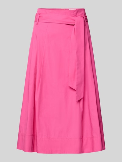 Produktfoto, Regular Fit Midirok in plooien-look van Christian Berg Woman, puur katoen, ritssluiting, afneembare stoffen band, roze.