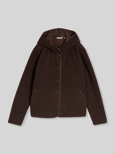 Tom Tailor Relaxed Fit Teddy- / Webpelzjacke mit Kapuzenkragen Dunkelbraun 2