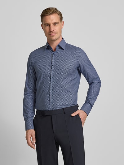 BOSS Slim fit zakelijk overhemd van mix van katoen en lyocell model 'HANK' Marineblauw - 4