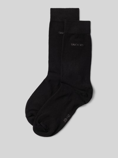 Produktfoto, schwarze Business Socks im 2er-Pack mit Label-Stitching von Snocks, Herren, Baumwoll-Mix mit Stretch-Anteil, gerippte Bündchen