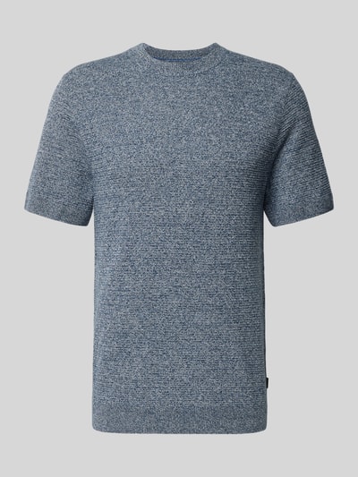 Produktfoto, Strickshirt mit Rundhalsausschnitt Modell 'RILEY' od Jack & Jones Premium, bawełna, krój slim fit, wzór strukturalny, kolor niebieski