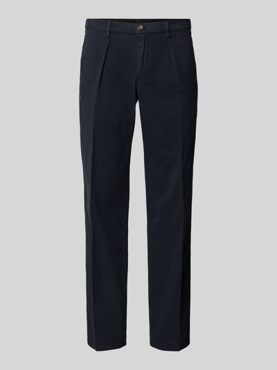 Produktfoto, Relaxed Fit Hose mit Bügelfalten von Profuomo aus dunkelblauem Baumwoll-Elasthan-Mix, Gesäßtaschen, glatte Textur, Bundweite 45 cm, Innenbeinlänge 84 cm bei Größe 50