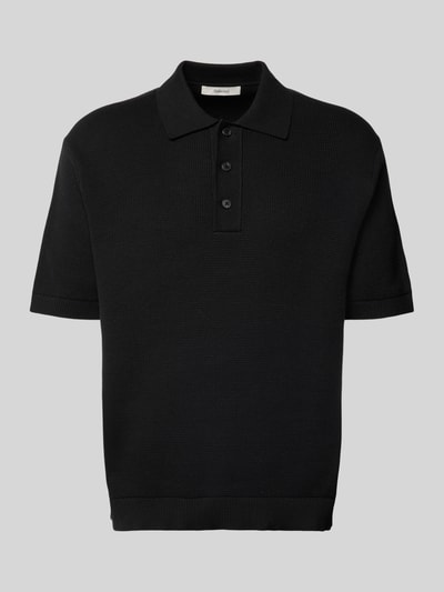 Produktfoto, Relaxed Fit Poloshirt aus reiner Baumwolle Modell 'DANE' von SELECTED HOMME, unifarben, Strickoptik, kurzarm, schwarze Farbe