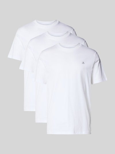 Produktfoto, Regular Fit T-Shirt Set aus reiner Baumwolle im 3er-Pack von Marc O'Polo, unifarben weiß, Logo-Print, Rundhals, kurzarm