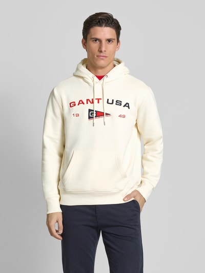 Gant Bluza z kapturem z nadrukiem z logo Złamany biały 4