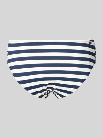 Produktfoto, Mid Waist Bikini-Slip mit Label-Detail Modell 'Yadbor' von Barts, Material-Mix mit Stretch-Anteil, blau-weiß gestreift, seitliche Raffungen, Rückseite