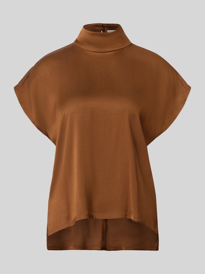 Produktfoto, Regular Fit Bluse aus Satin Modell 'ALARIA' von DRYKORN, mieszanka acetatu, krój regular fit, satyna, z krótkim rękawem, stójka, wydłużony tył, długość tyłu w rozmiarze 36: 58 cm, długość rękawów w rozmiarze 36: 8 cm