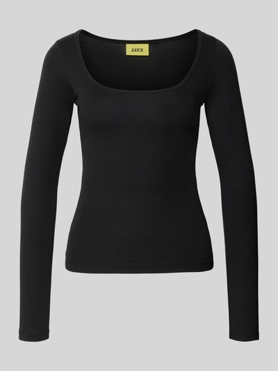 Produktfoto, zwart shirt met lange mouwen van katoenmix met stretch, nauwsluitend model, model 'STAR' van JJXX, u-hals, dames