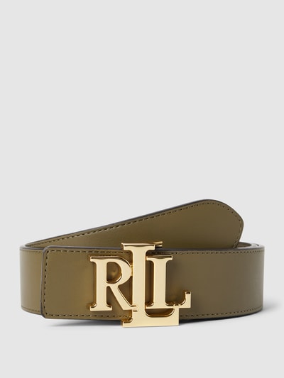 Lauren Ralph Lauren Leren riem met pinsluiting in metallic, model 'REV' Olijfgroen - 1