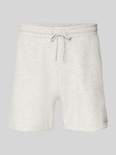 Produktfoto, Shorts mit Gesäßtasche und Logo-Stitching von REVIEW in Hellgrau, gerader Schnitt, elastischer Bund mit Kordelzug, Baumwoll-Mix