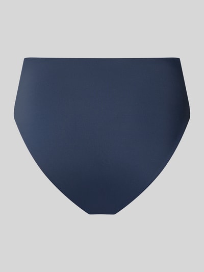 Produktfoto, dunkelblaue Bikinihose mit Raffungen von Seafolly, körpernaher Schnitt, glatte Textur, Material-Mix mit Stretch-Anteil