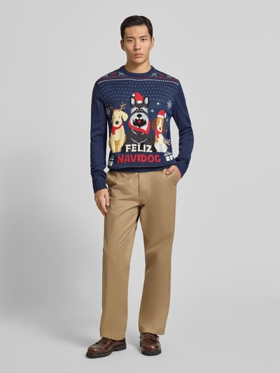 Montego Strickpullover mit gerippten Abschlüssen Marine 1