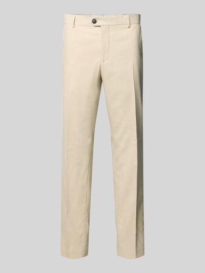 Produktfoto, Slim Fit Anzugsakko mit Woll-Anteil Modell 'SLIM-NEIL' von SELECTED HOMME, Optik: Unifarben, Passform: Slim-Fit, Bügelfalten, Gürtelschlaufen, Verschluss: Schiebehaken, Knopf und verdeckter Reißverschluss, seitliche Eingrifftaschen, Gesäßtaschen, hellbeiger Anzug-Stoff, glatte Textur.