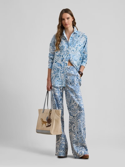 Lauren Ralph Lauren Spodnie o szerokości z czystego lnu z wzorem na całej powierzchni Jasnoniebieski melanż 1