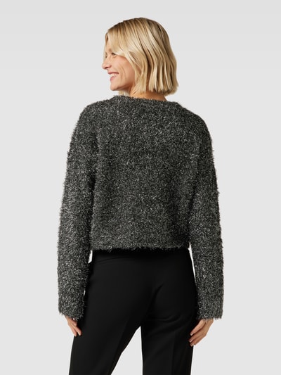 Jake*s Casual Cropped Pullover mit Effektgarn und  Fell-Besatz Black 5