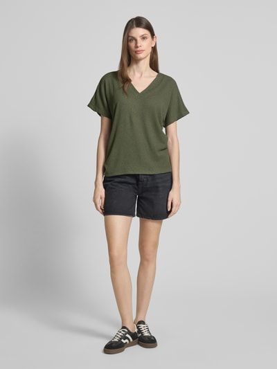 Soyaconcept T-shirt met V-hals, model 'Delia' Donkergroen - 1