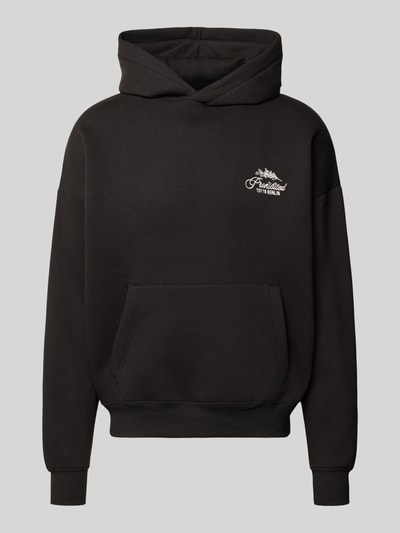 Produktfoto, Oversized Hoodie mit Label-Stitching von PROHIBITED aus schwarzem Baumwoll-Mix mit Kapuze, Känguru-Tasche, gerippten Abschlüssen.