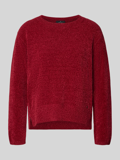 Produktfoto, Strickpullover mit Rundhalsausschnitt von monari in Rot, Regular Fit, Seitenschlitze, Label-Detail, feine Textur