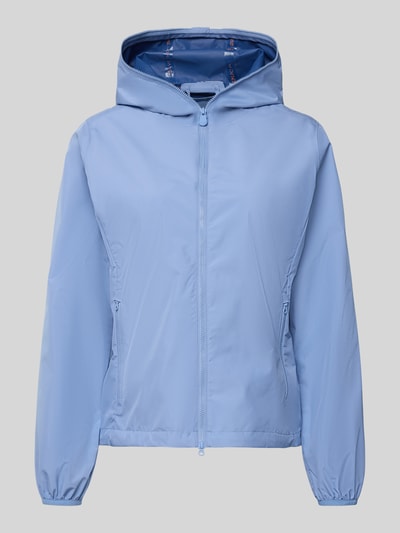 Produktfoto, jasnoniebieska Regular Fit Jacke mit Zweiwegereißverschluss Modell 'Stella' od SAVE THE DUCK, krój regular fit, gładka tkanina, kieszenie na zamek, kontekst: damska kurtka, długość pleców w rozmiarze S: 60 cm, szerokość ramion w rozmiarze S: 42 cm, szerokość w rozmiarze S: 52 cm, długość rękawa w rozmiarze S: 64 cm