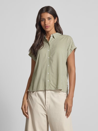 Tom Tailor Denim Loose fit blouse met korte mouwen van pure viscose Rietgroen - 4