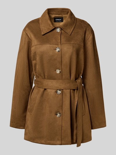 Only Regular fit lange jas in wildleerlook, model 'DIANE' Zand - 2