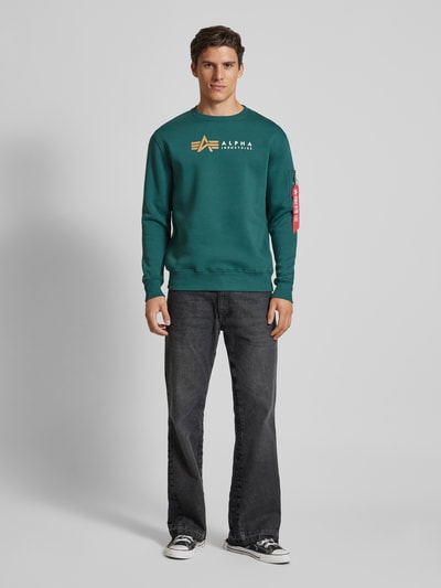 Alpha Industries Sweatshirt mit Label-Print und Reißverschlusstasche Petrol 1