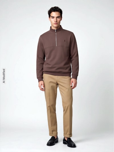 ARMEDANGELS Regular Fit Troyer aus reiner Baumwolle Modell 'WAARLO FLEECE' Schoko 1