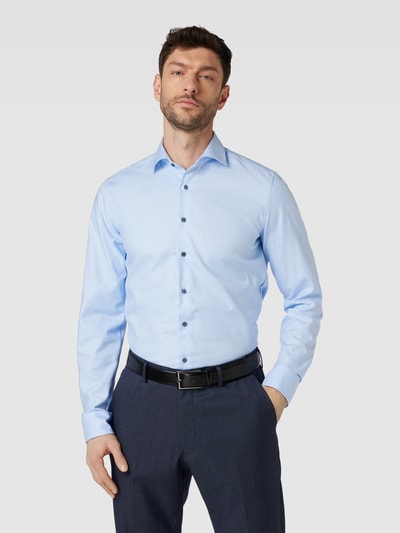 Eterna Slim fit zakelijk overhemd met structuurmotief Bleu - 4