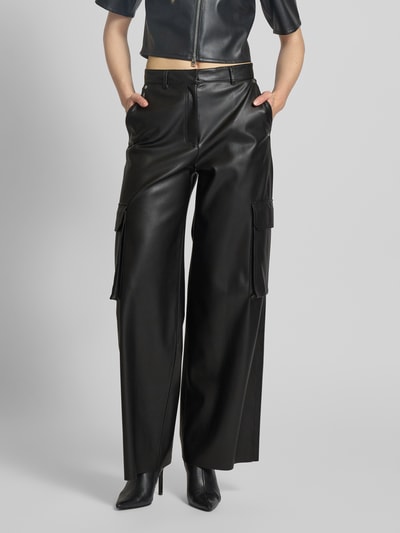 HUGO Wide Leg Hose in Leder-Optik Modell 'Haleva' Black 4