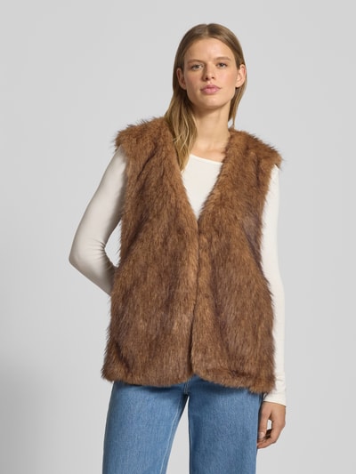 Only Regular Fit Webpelz-Weste mit Hakenverschluss Modell 'DAWN' Hellbraun 4