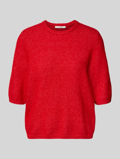 Produktfoto, Relaxed Fit T-Shirt aus Alpaka-Mix Modell 'Alpha' von Gestuz, Damen T-Shirt, Escorial-Woll-Anteil, leuchtend rot, Strick-Optik, Halbarm, Rundhalsausschnitt, elastische Abschlüsse.