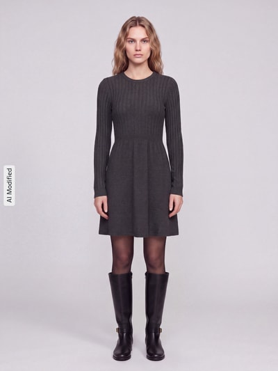 ONLY Getailleerde tricotjurk van viscosemix model 'FIA' Antraciet gemêleerd - 4