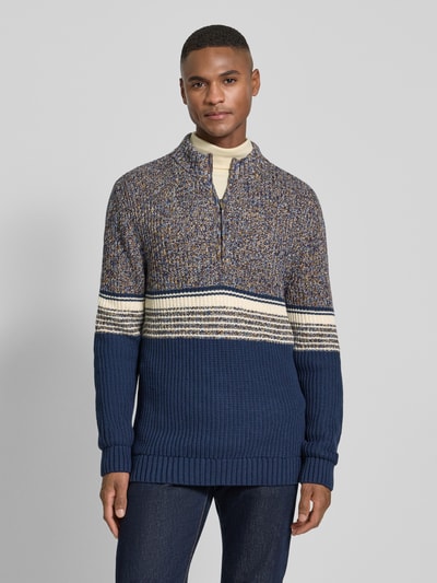 RAGMAN Slim Fit Troyer in Strick-Optik Modell 'Mouline' Marine 4