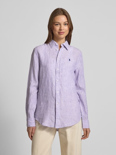 Polo Ralph Lauren Classic fit overhemdblouse van linnen met logostitching Helder paars - 4