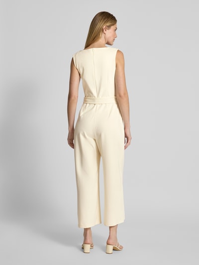 Jake*s Collection Jumpsuit met strikceintuur en ronde hals Ecru - 5