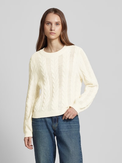 Only Gebreide pullover met ronde hals, model 'RUBINA' Offwhite gemêleerd - 4