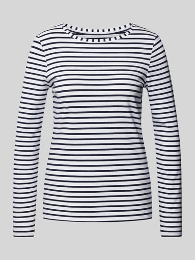 Oui Shirt met lange mouwen en boothals, model 'SUMIKO' Marineblauw - 1