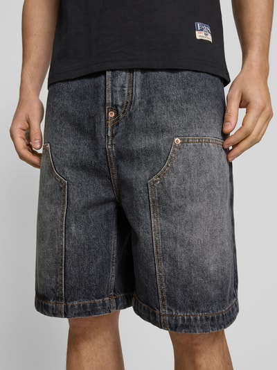 Evisu Loose Fit Jeansshorts mit Kontrastnähten BLACK 3