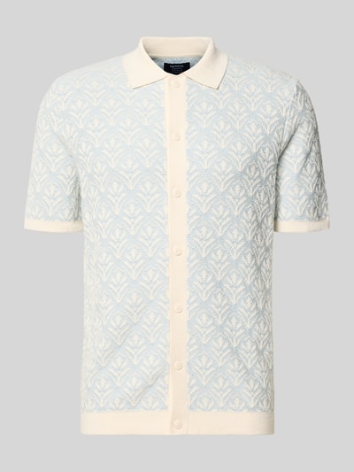 Produktfoto, Strickshirt mit Polokragen und durchgehender Knopfleiste von MCNEAL im Allover-Look, 1/2-Arm, Slim Fit, hellblau-cremefarben, strukturierte Oberfläche