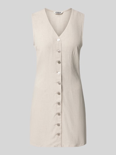 Produktfoto, Tailliertes Freizeitkleid aus Viskose-Leinen-Mix Modell 'SIESTA' von Only in Optik: Unifarben, Mini-Länge, Flammgarn-Textur, Knopfleiste vorn.