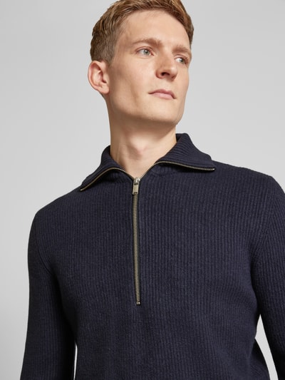 Drykorn Gebreide pullover met korte ritssluiting, model 'MANUELO' Marineblauw - 3