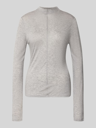 Produktfoto, Longsleeve in semi-transparenter Optik von MYON, Lyocell-Mix mit Woll-Anteil, grau, Ziernaht mittig, eng anliegend, Rollkragen