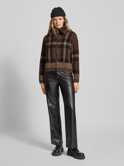 Only Regular fit gebreid jack met all-over motief, model 'MAROON' Chocoladebruin - 1