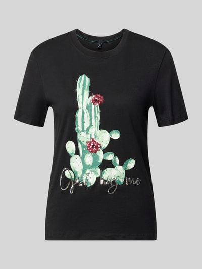 Produktfoto, Slim Fit T-Shirt aus reiner Baumwolle Modell 'KITA' von Only, Optik: Unifarben, Motiv-Print mit Pailletten, Rundhals, Kurzarm, Jersey