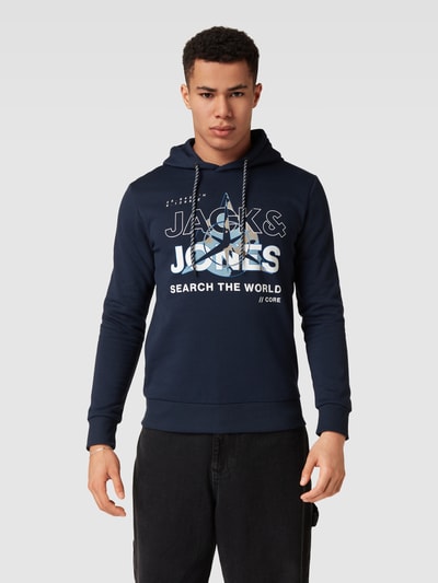 Jack & Jones Hoodie met labelprint, model 'COHUNT' Donkerblauw - 4